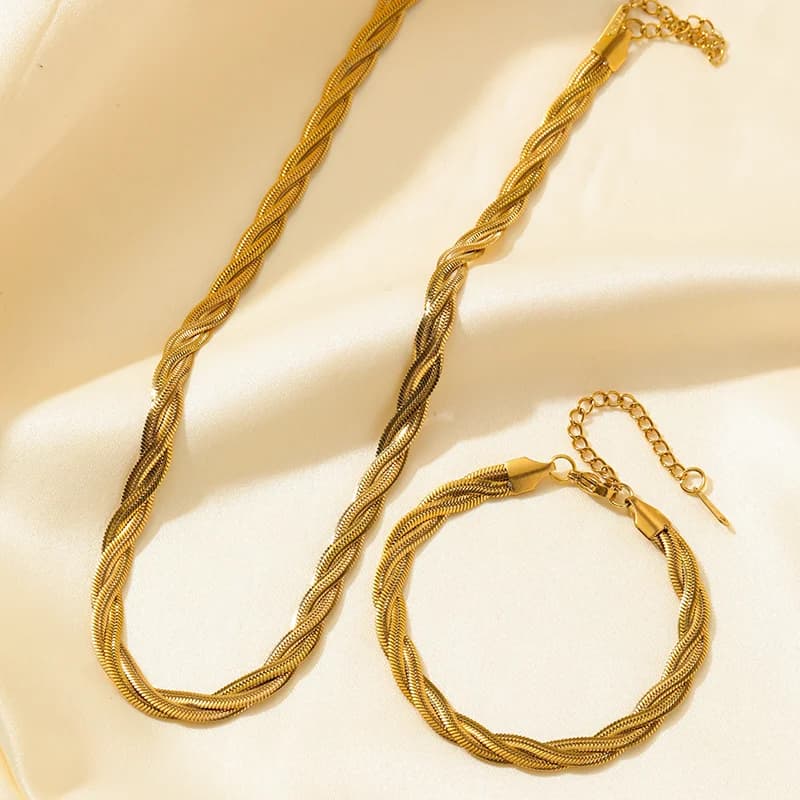 Parure Collier et Bracelet Chaîne Tressée Croisée
