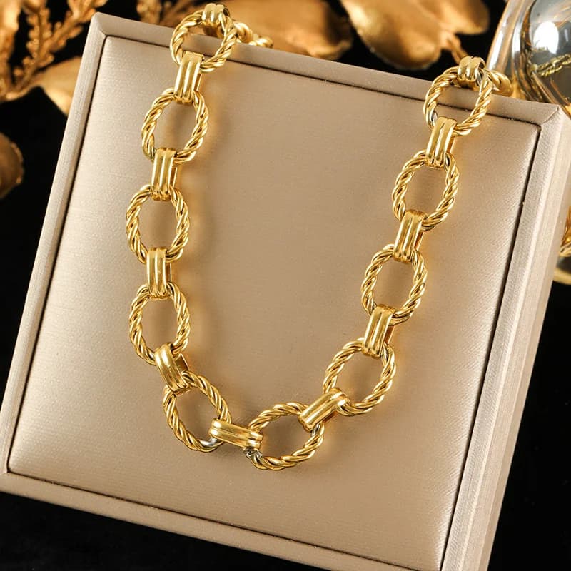 Collier épais en acier inoxydable, couleur or