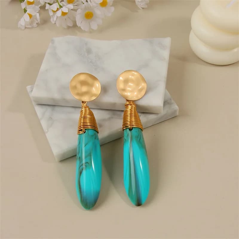 Boucles d'Oreilles Pendantes Résine Style Bohème