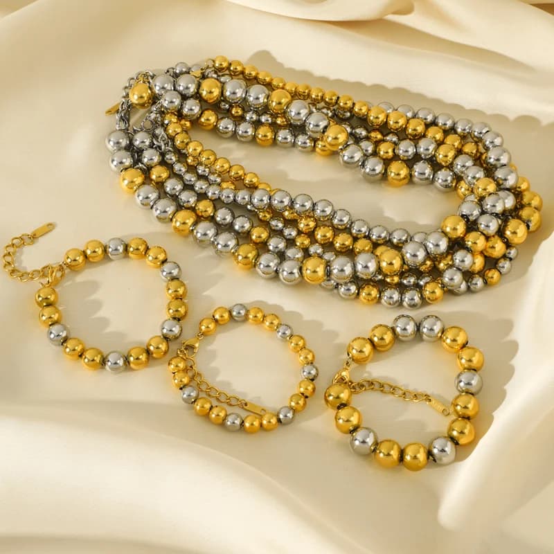 Parure Collier et Bracelet à Perles Massives, 2 Couleurs