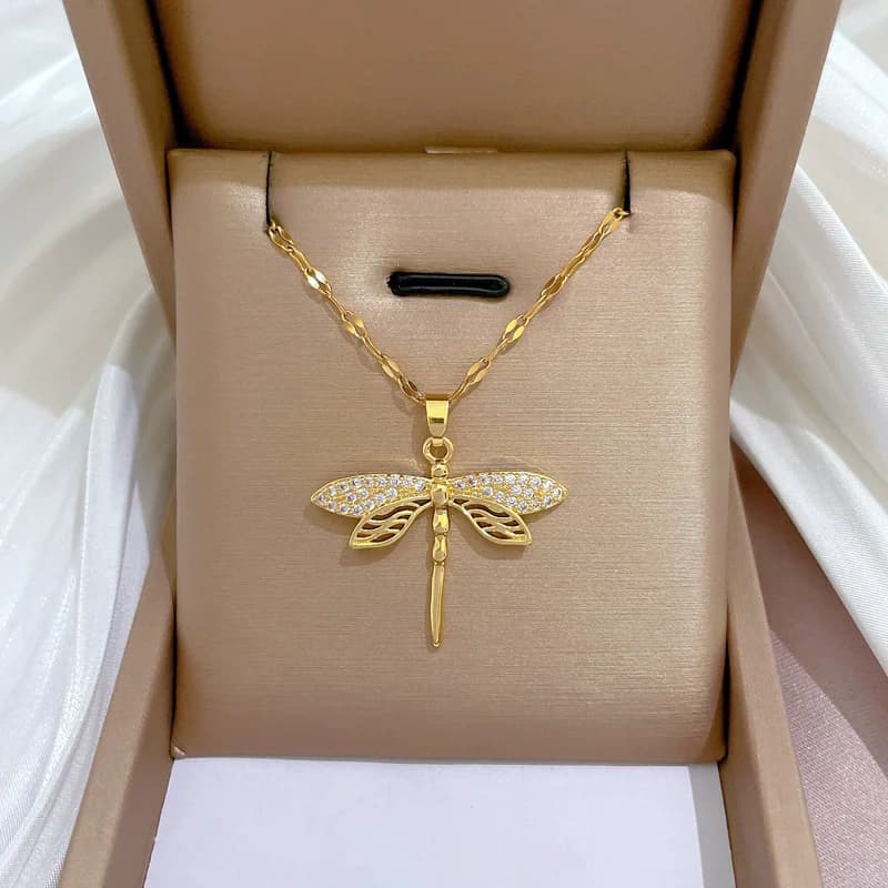 Collier pendentif feuille en acier inoxydable 316L avec zircons