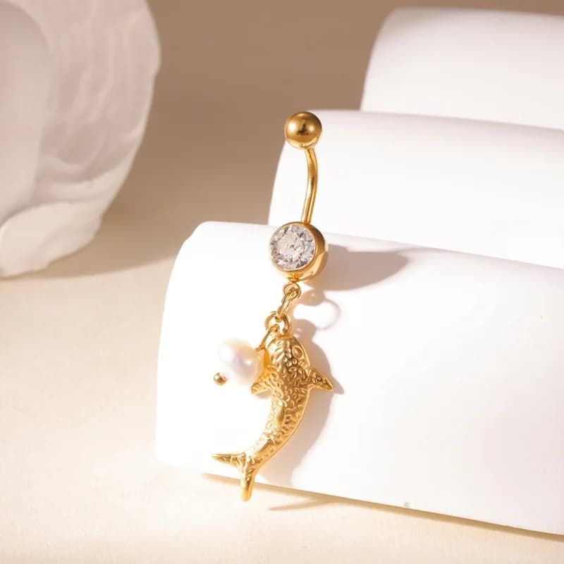 Piercing nombril tortue suspendu avec zircon
