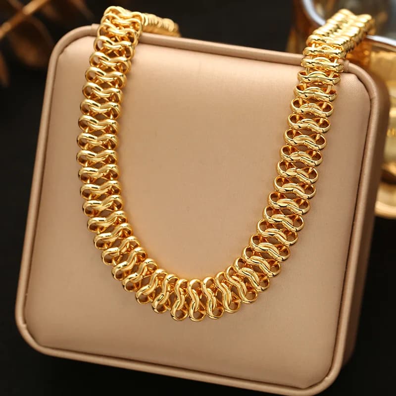 Parure Collier et Bracelet Chaîne Épaisse Plaqué Or