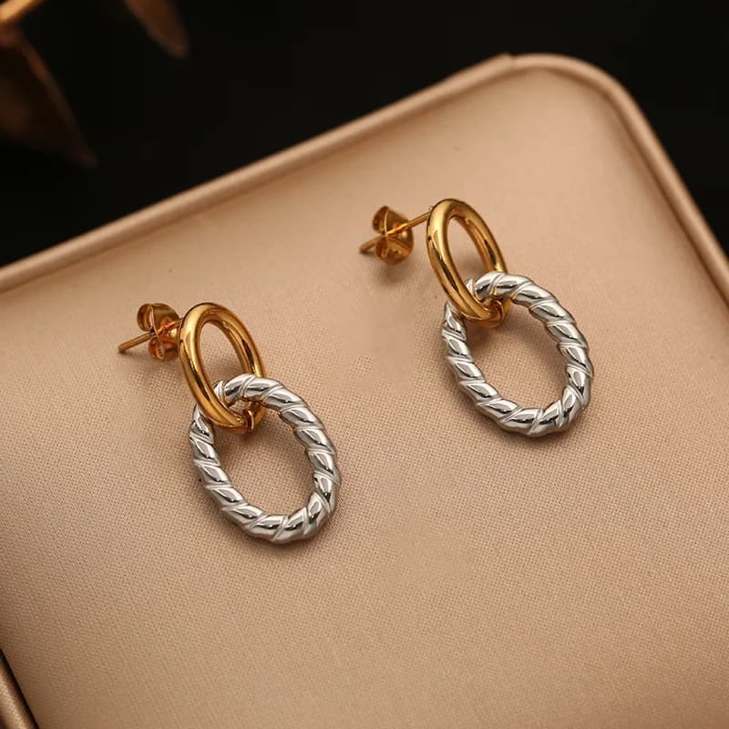 Puces d'oreilles géométriques bicolores en acier inoxydable 316L