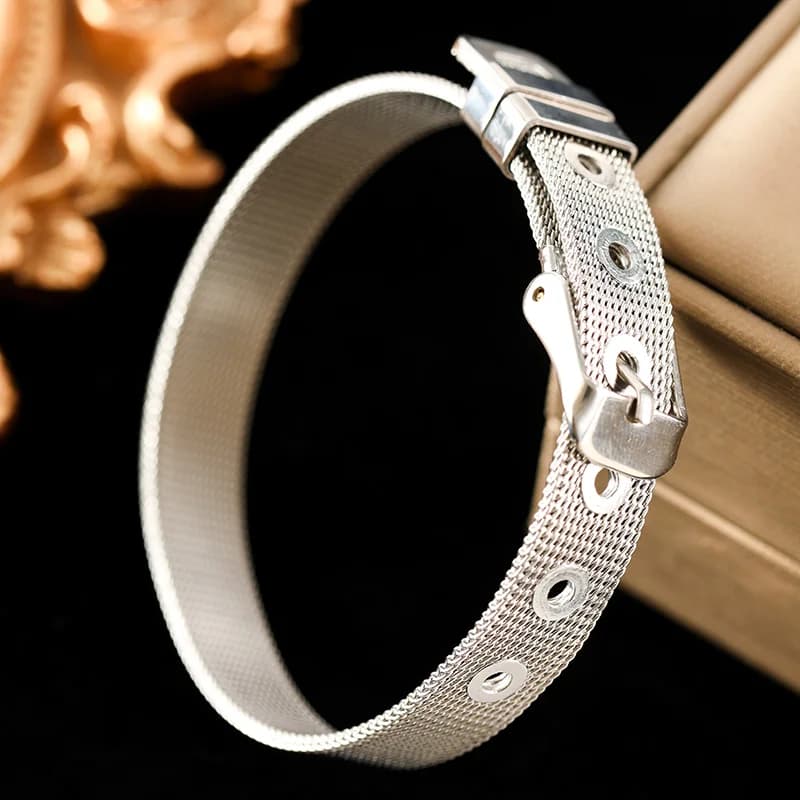 Bracelet jonc chaîne argenté, acier inoxydable