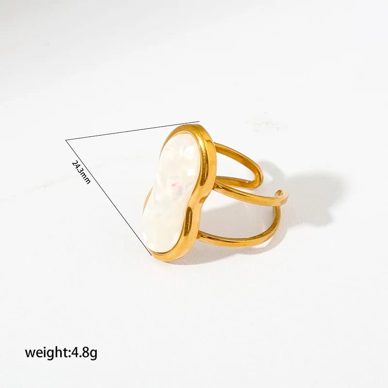Bague ajustable ouverte cœur en acier inoxydable avec nacre