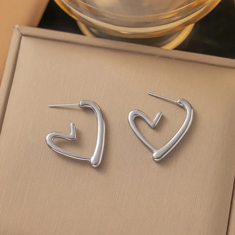 Boucles d'oreilles puces en forme de cœur, acier inoxydable