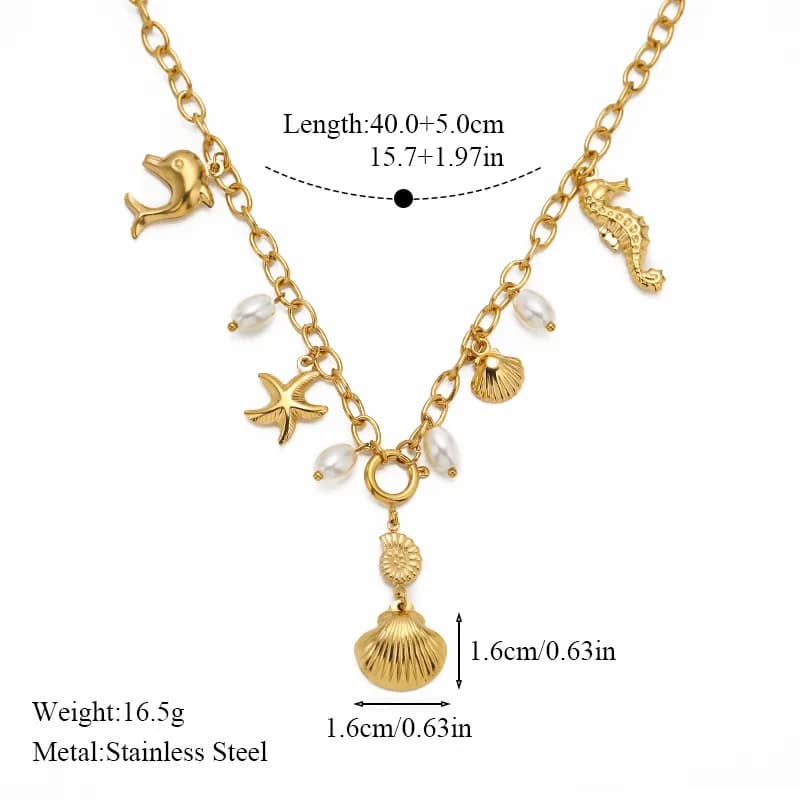 Collier pendentif coquillage océan en acier inoxydable