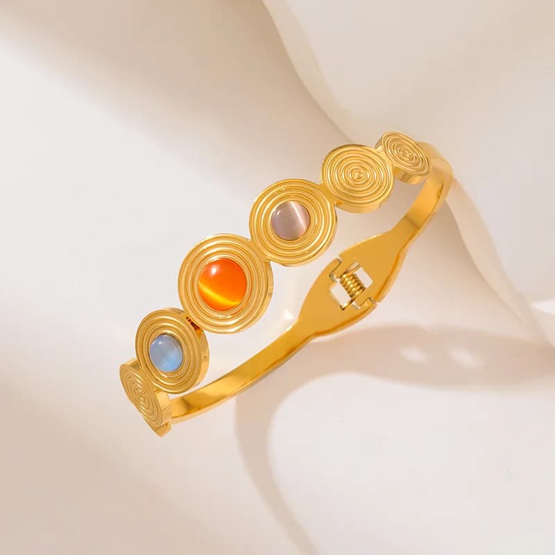 Bracelets Joncs Ronds avec Pierres Colorées en Acier Inoxydable