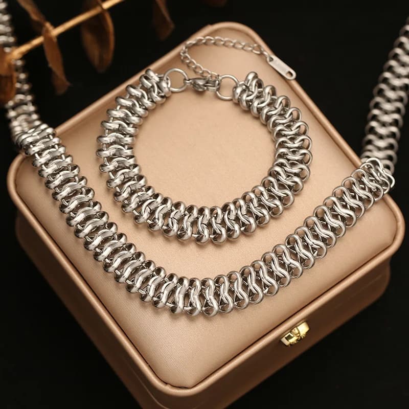 Parure Collier et Bracelet Chaîne Épaisse Plaqué Or