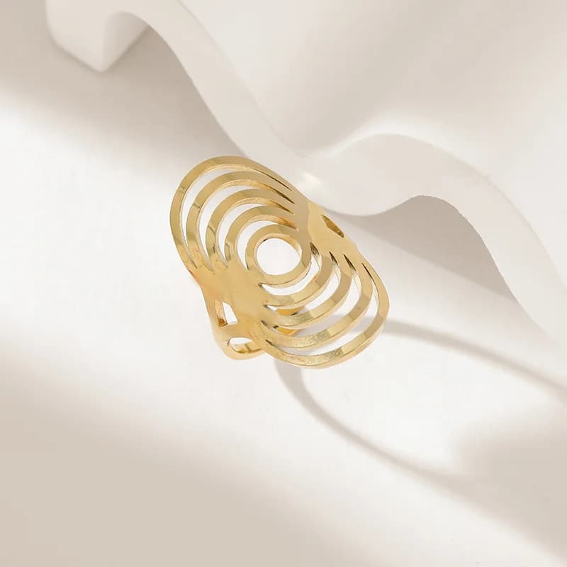 Bague ouverte exagérée réglable en acier inoxydable doré