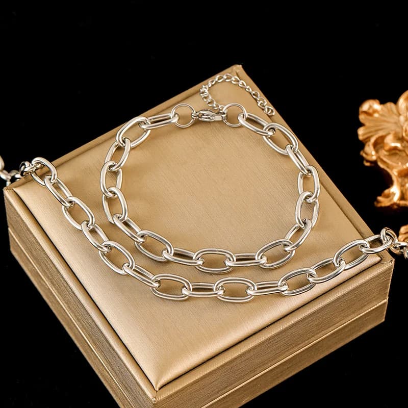 Parure Collier et Bracelet Chaîne Couleur Argent