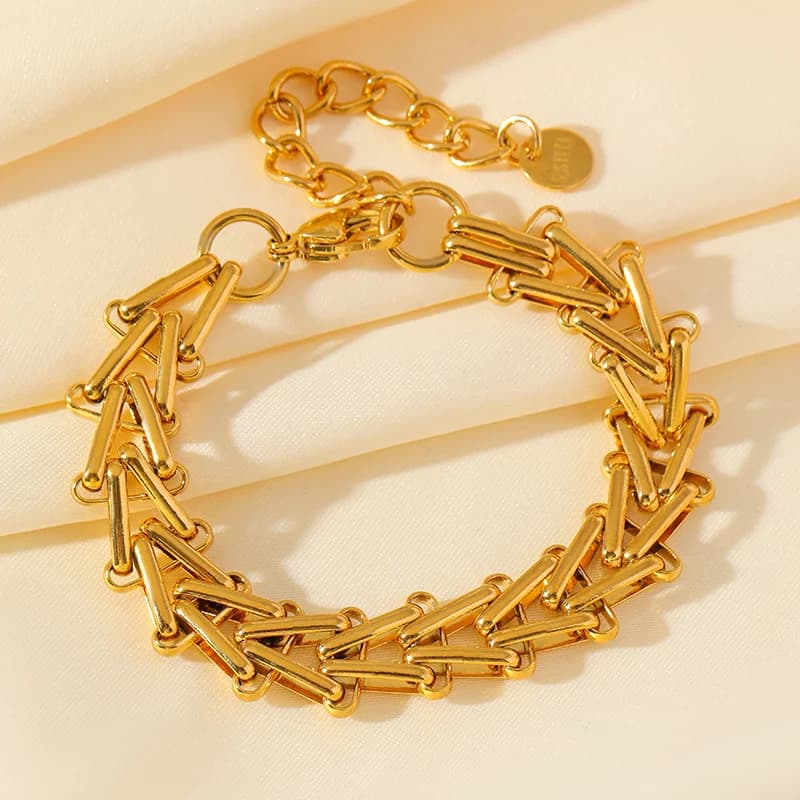 Bracelet jonc chaîne épaisse géométrique, plaqué or