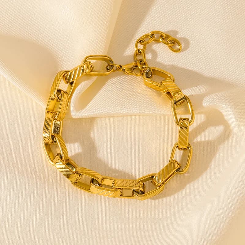 Bracelet rigide à chaîne épaisse multicouche, acier inoxydable doré
