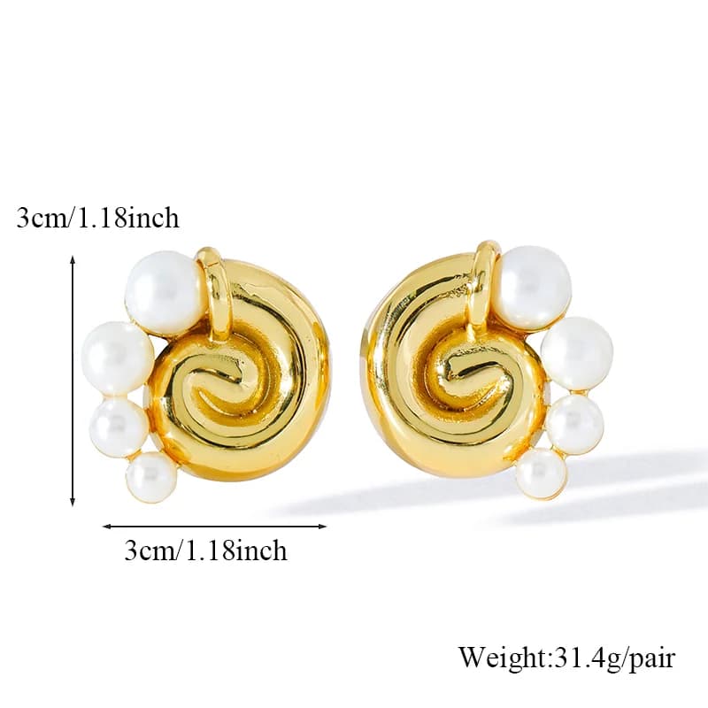 Boucles d'oreilles puces coquillage nacré, plaqué or 18K