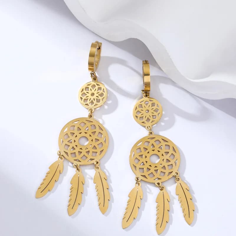 Boucles d'oreilles pendantes à glands dorées