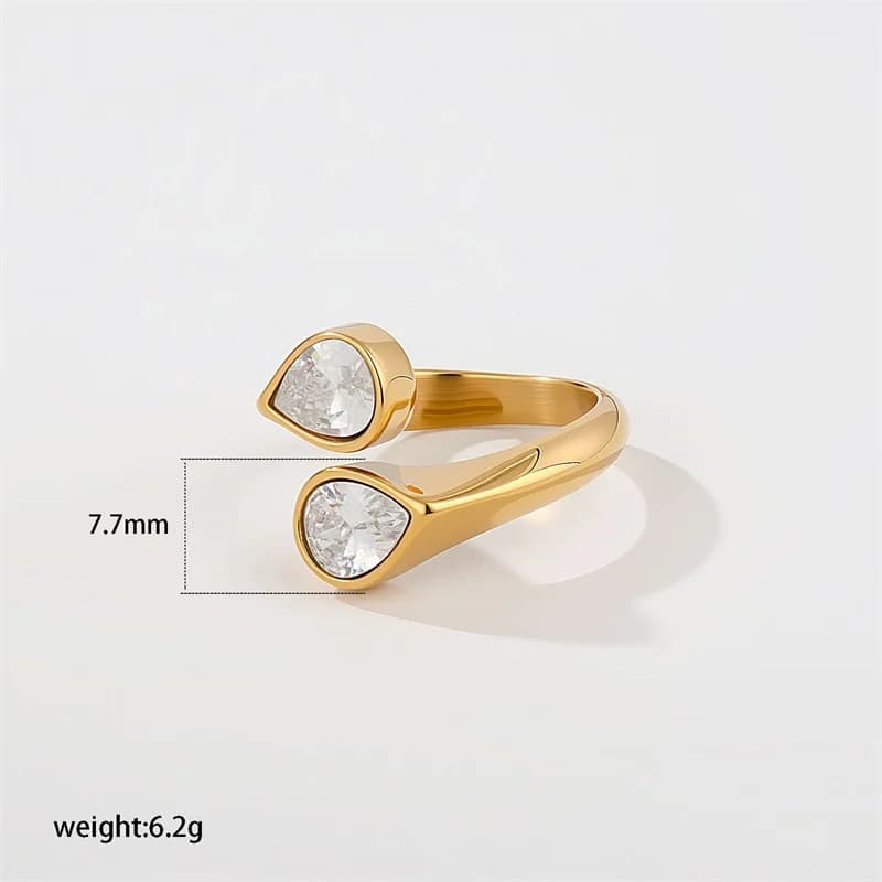 Bague Ouverte Réglable en Zircon Cubique Goutte d'Eau