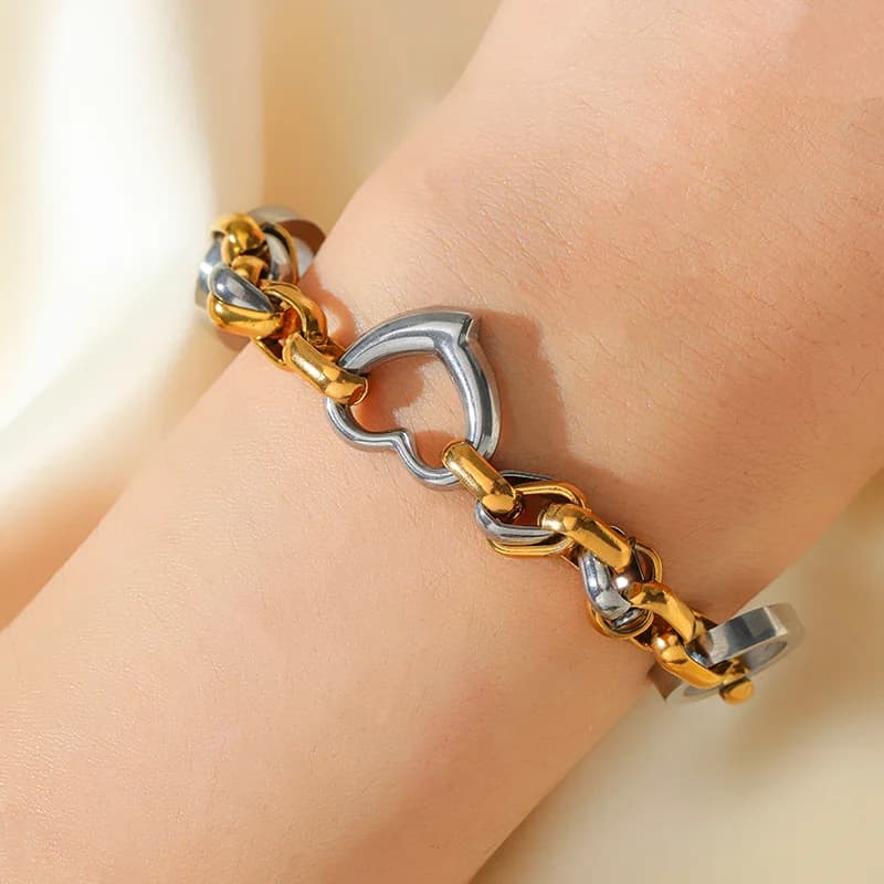 Bracelets joncs chaîne maillons couleur or et argent