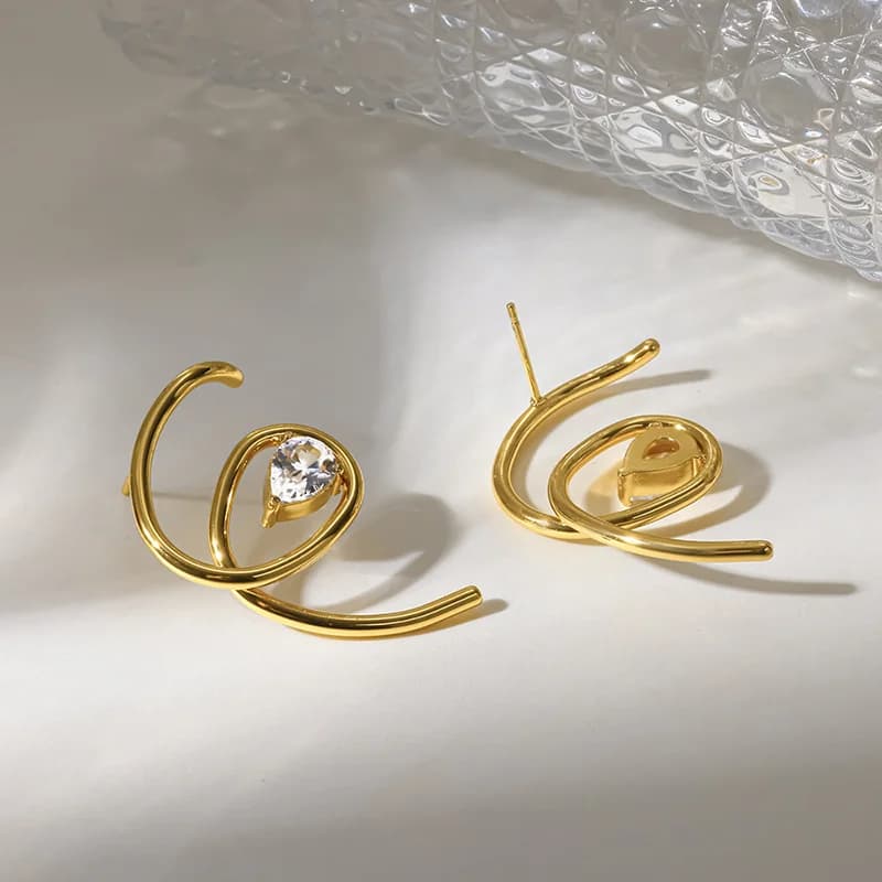 Boucles d'oreilles puces zircon irrégulières en acier inoxydable