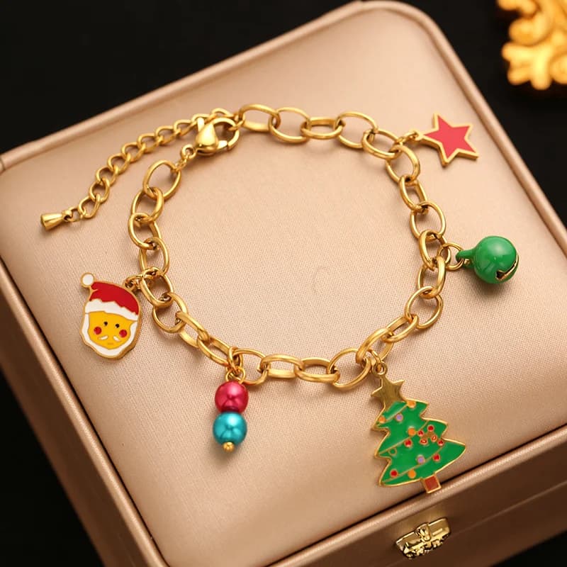 Bracelet jonc breloque bonhomme de neige en acier inoxydable