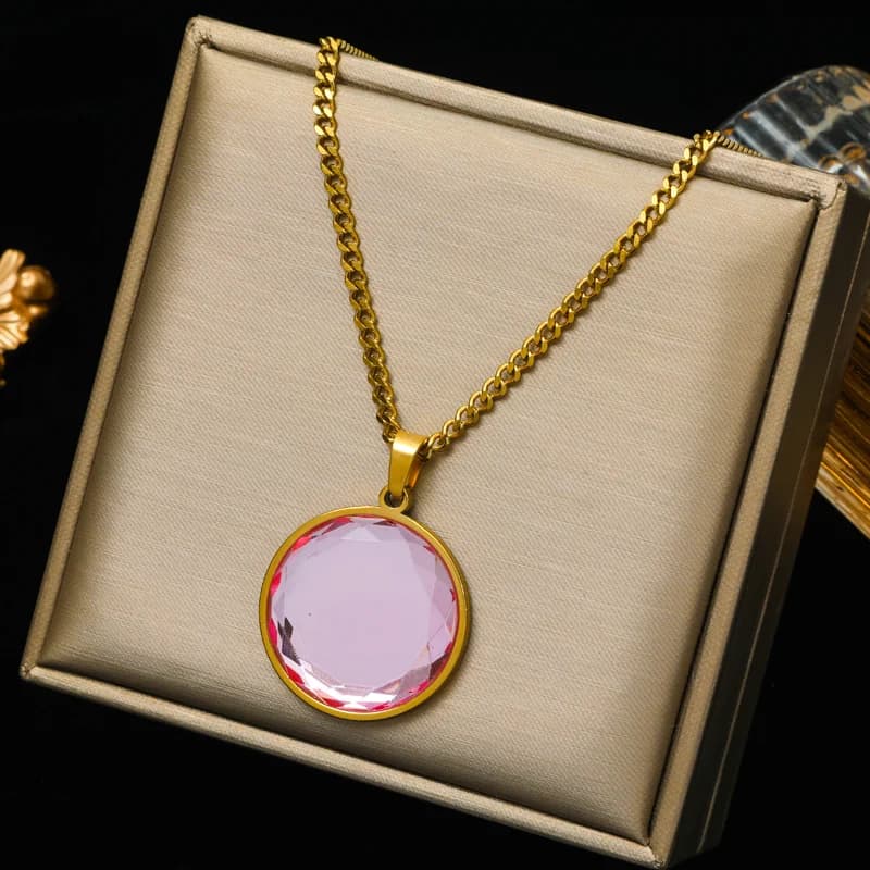 Ras-du-cou pendentif cristal rond