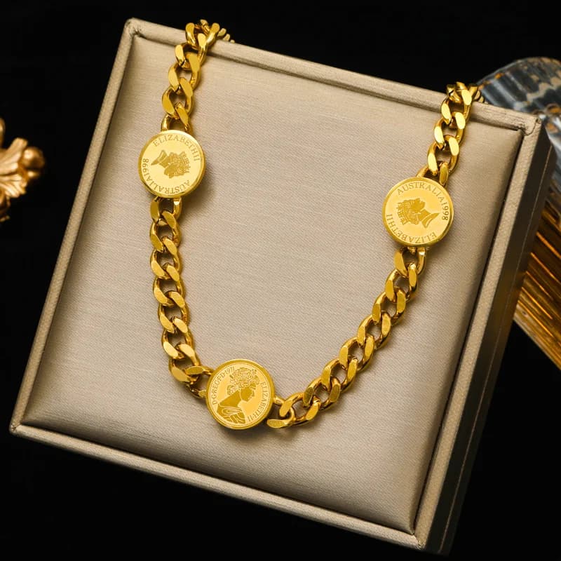 Collier chaîne épaisse à maillons en acier inoxydable doré