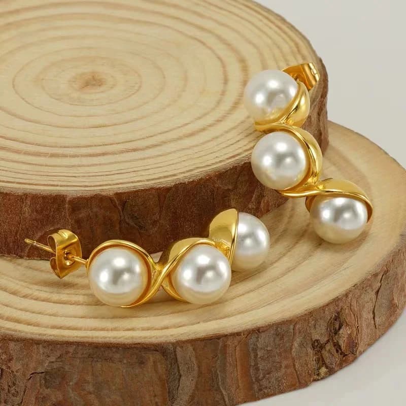Boucles d'Oreilles Puces Perles Dorées