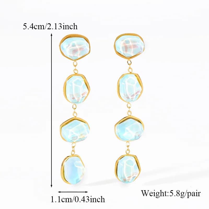 Boucles d'oreilles pendantes avec pierre bleue, plaquées or