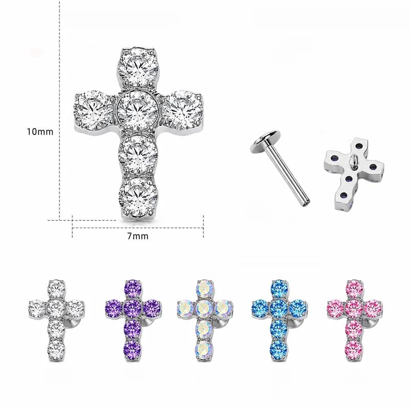 Piercing corps titane spirale croix zircons