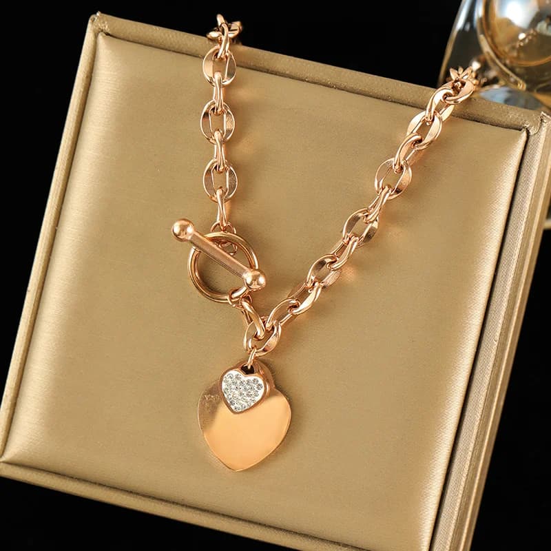 Parure collier et bracelet double cœur, argent