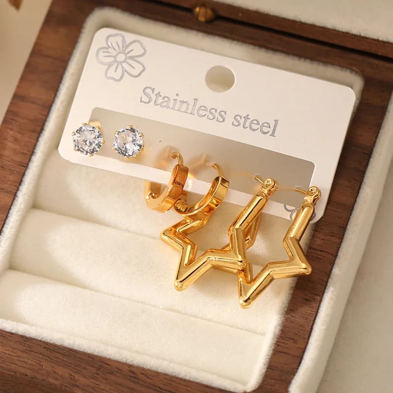 Lot de 3 paires de boucles d'oreilles étoile zircon