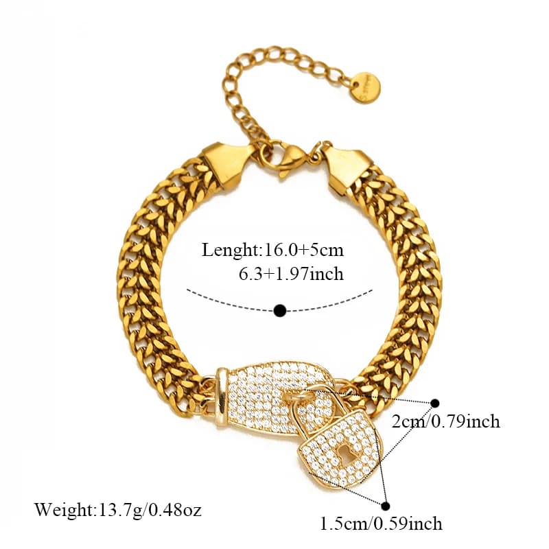 Bracelet chaîne en acier inoxydable avec breloque cadenas strass
