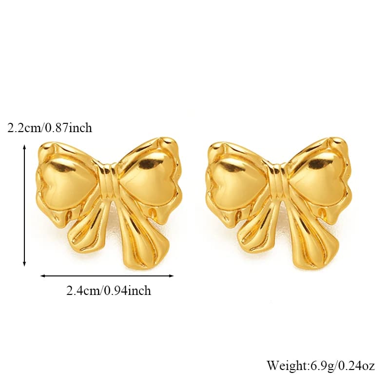 Boucles d'oreilles clous nœud papillon dorées en acier inoxydable