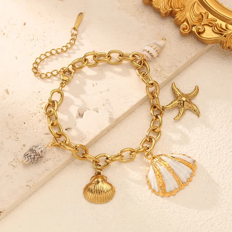 Bracelet plage coquillage étoile de mer en acier inoxydable 316L