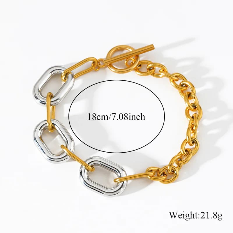 Bracelet chaîne à maillons ovales avec fermoir mousqueton, acier