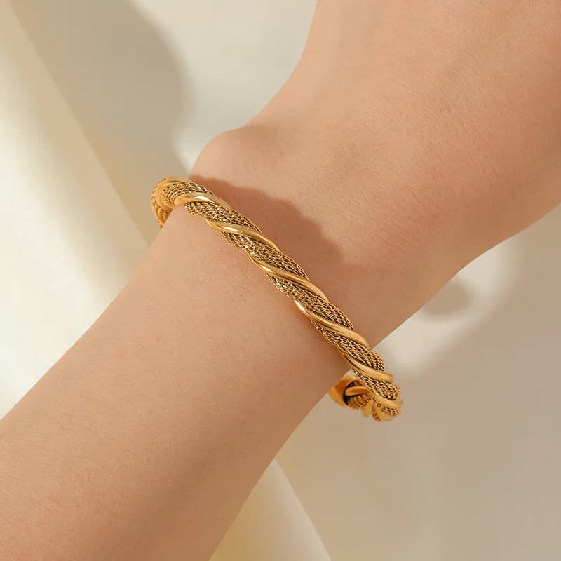 Bracelet jonc torsadé ajustable en acier inoxydable 316L, couleur or