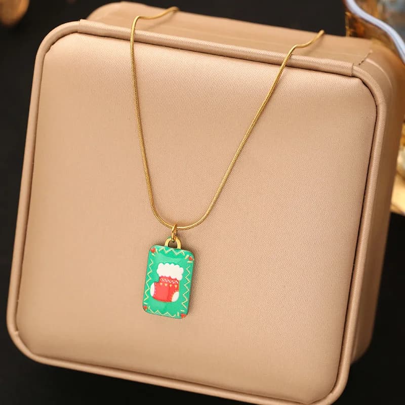 Collier pendentif émaillé bonhomme de neige