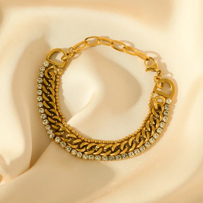 Bracelet rigide à chaîne épaisse multicouche, acier inoxydable doré