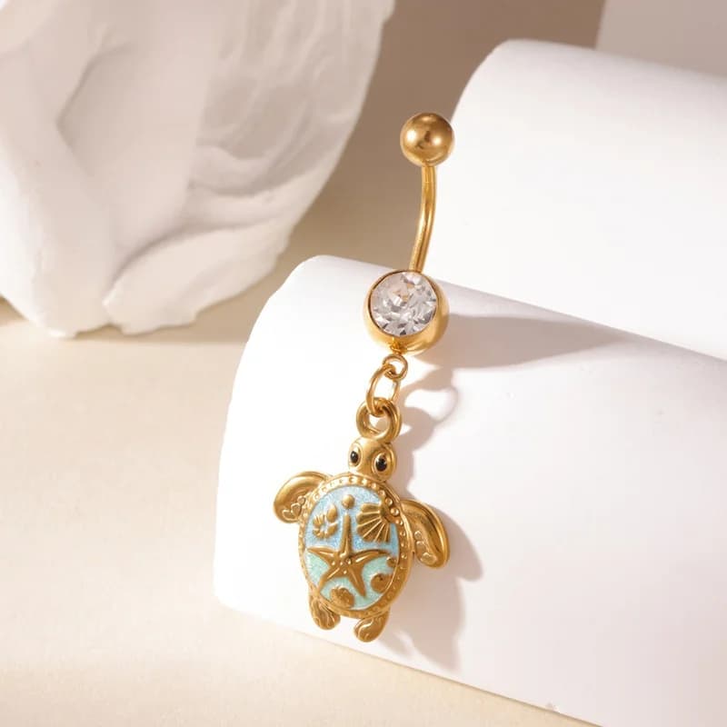 Piercing nombril tortue suspendu avec zircon