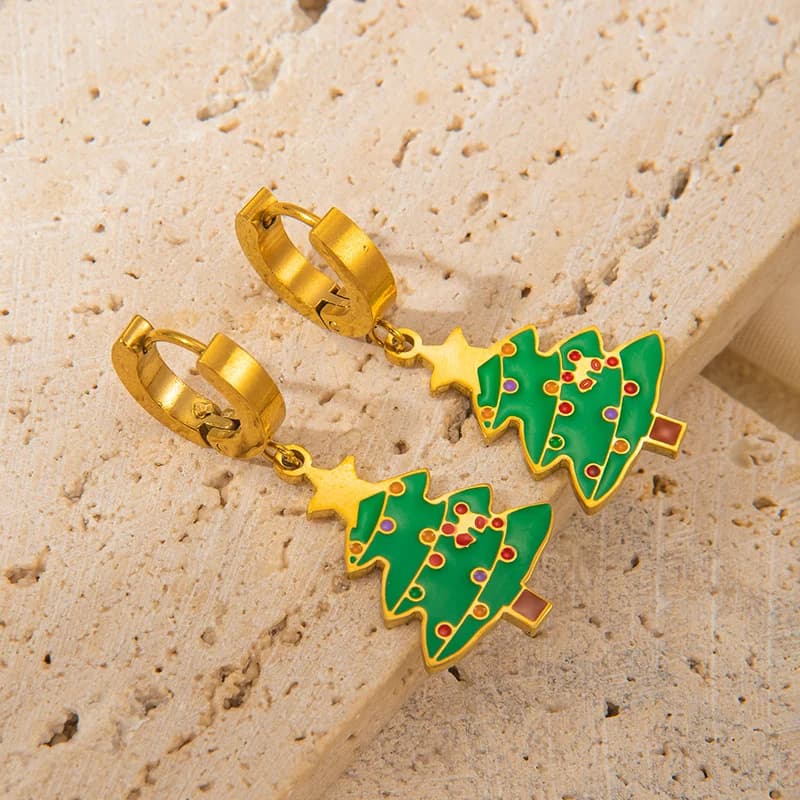 Boucles d'oreilles pendantes bonhomme de neige Noël en acier inoxydable