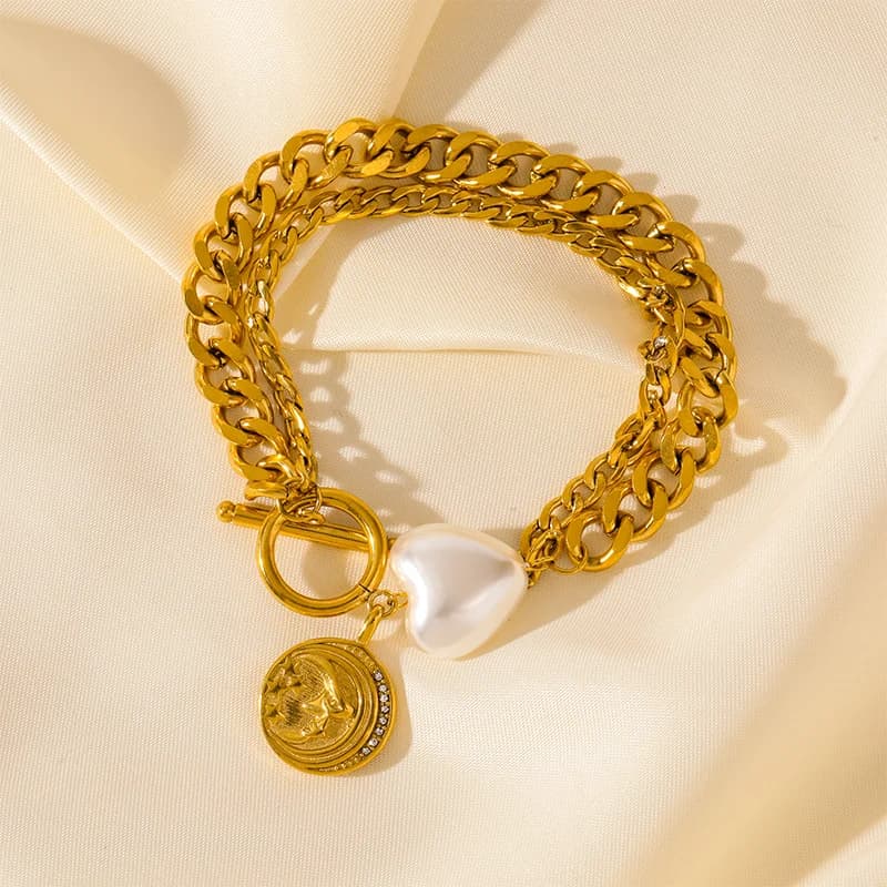Bracelet rigide à chaîne épaisse multicouche, acier inoxydable doré