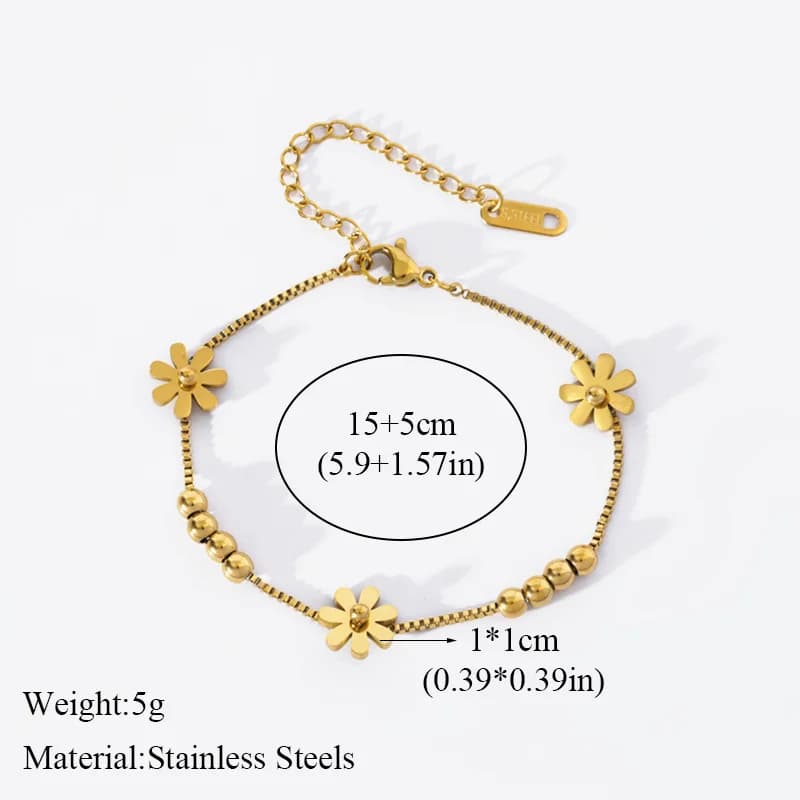 Bracelet Fleurs Couleur Or pour Femmes et Filles