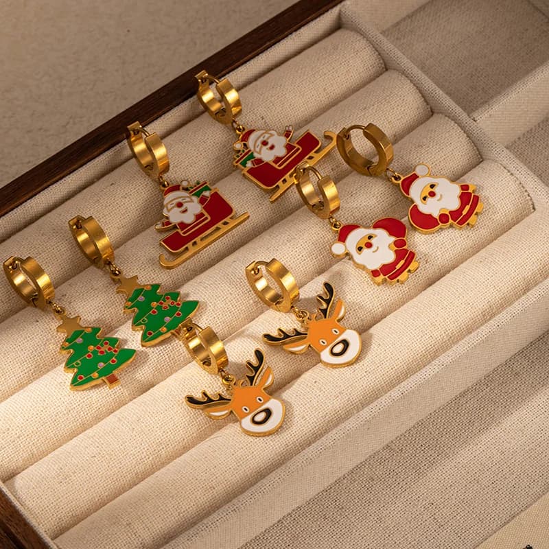 Boucles d'Oreilles Pendantes Bonhomme de Neige et Renne Noël