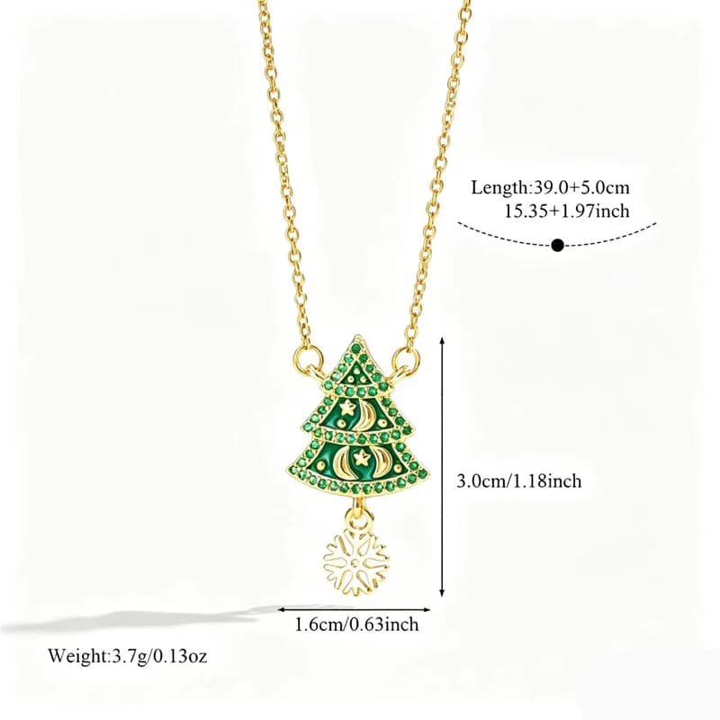 Collier pendentif sapin de Noël et flocon de neige