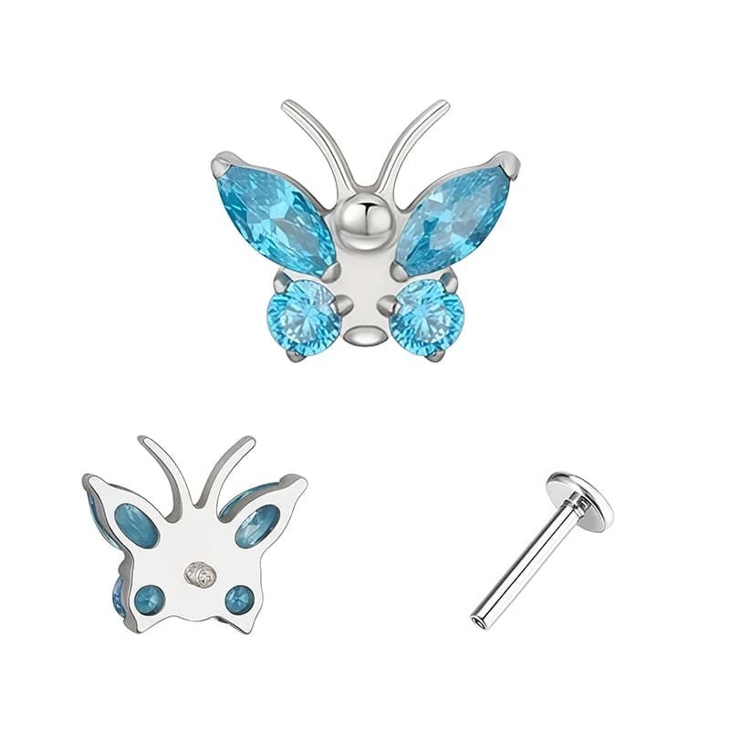 Piercing corporel papillon spiralé titane zircon