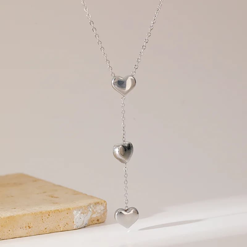 Parure cœur brillant collier et boucles d'oreilles, argent