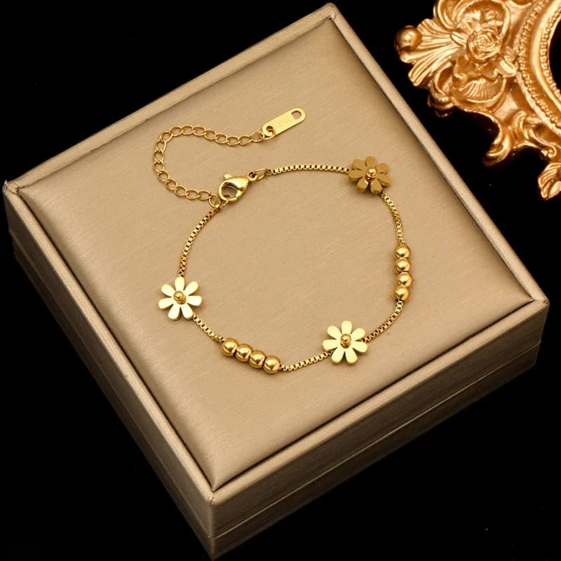 Parure Collier et Bracelet Fleur Dorée