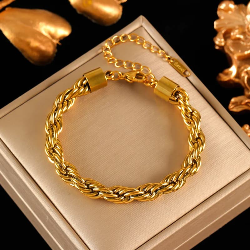 Parure collier et bracelet chaîne torsadée épaisse 8 mm