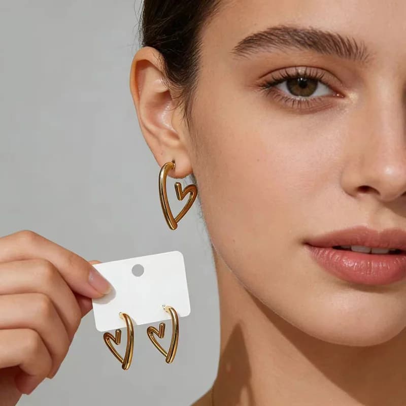Boucles d'oreilles puces en forme de C, acier inoxydable plaqué or