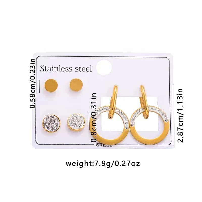 Set de Boucles d'Oreilles Puces Rondes en Oxyde de Zirconium (3 Paires)